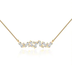 ARA - Lab Diamond Emerald & Round Mix Cluster Statement Necklace 18k Yellow Gold