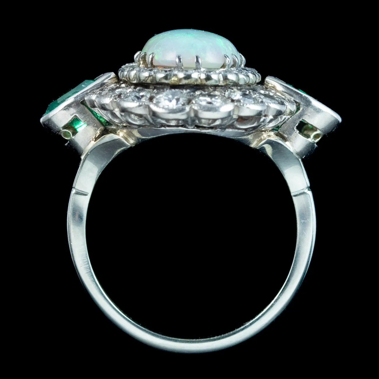 Art Deco Opal Emerald Diamond Cocktail Ring 4ct Opal