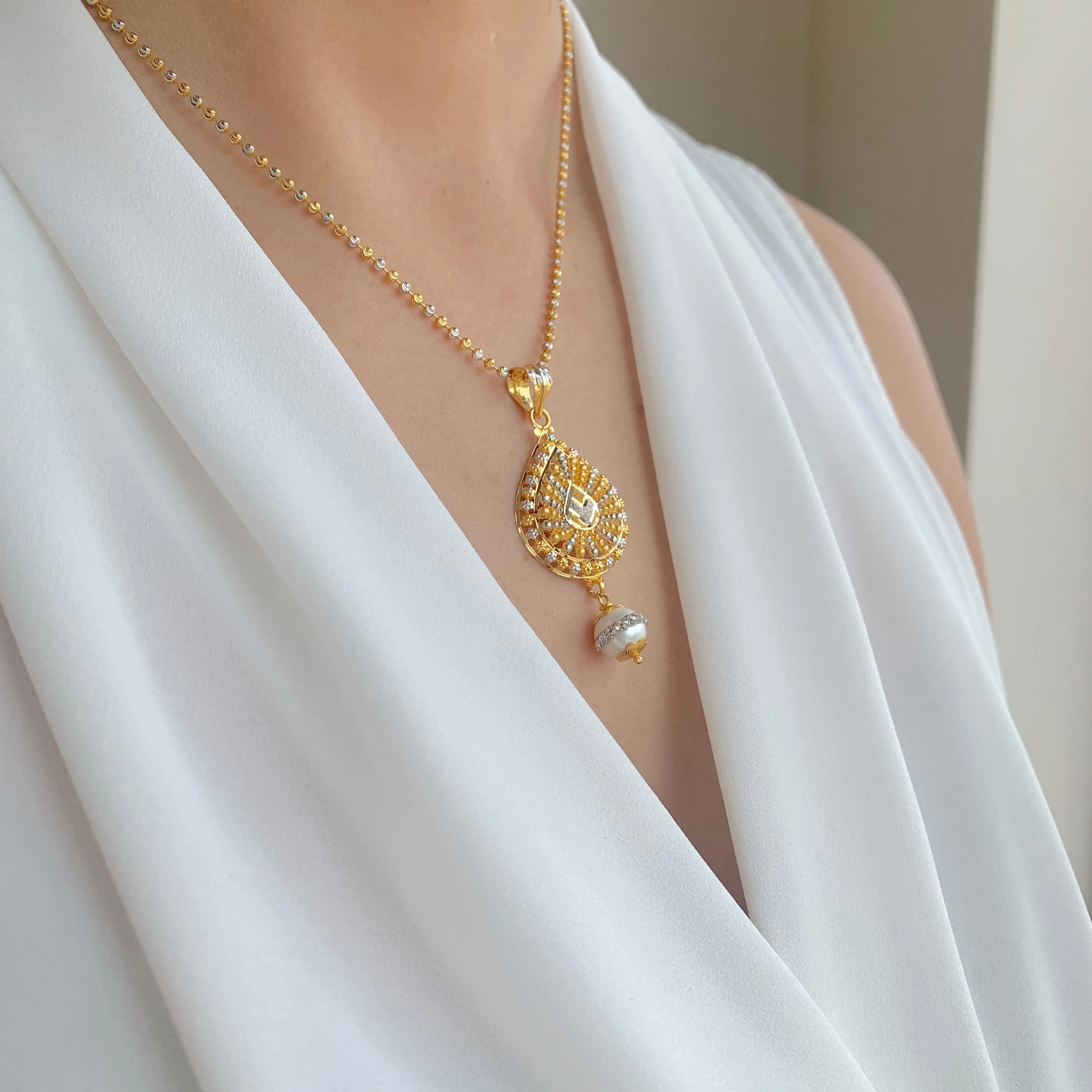 Attractive Two-Tone Gold Pendant Set