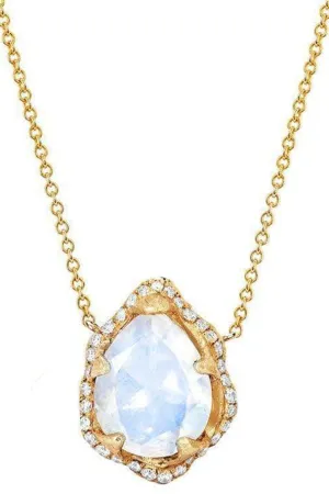 Baby Queen Water Drop Moonstone Full Pave Diamond Necklace