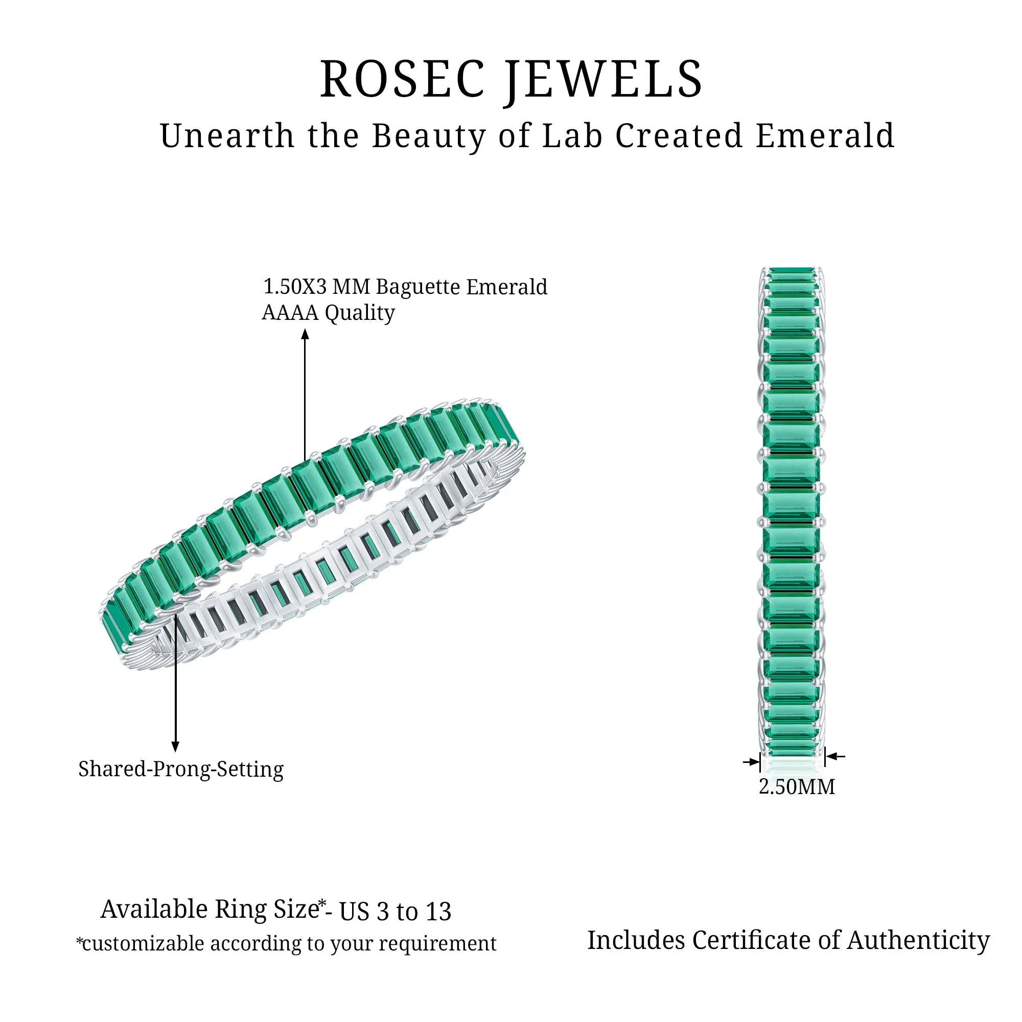 Baguette Cut Lab Grown Emerald Eternity Ring