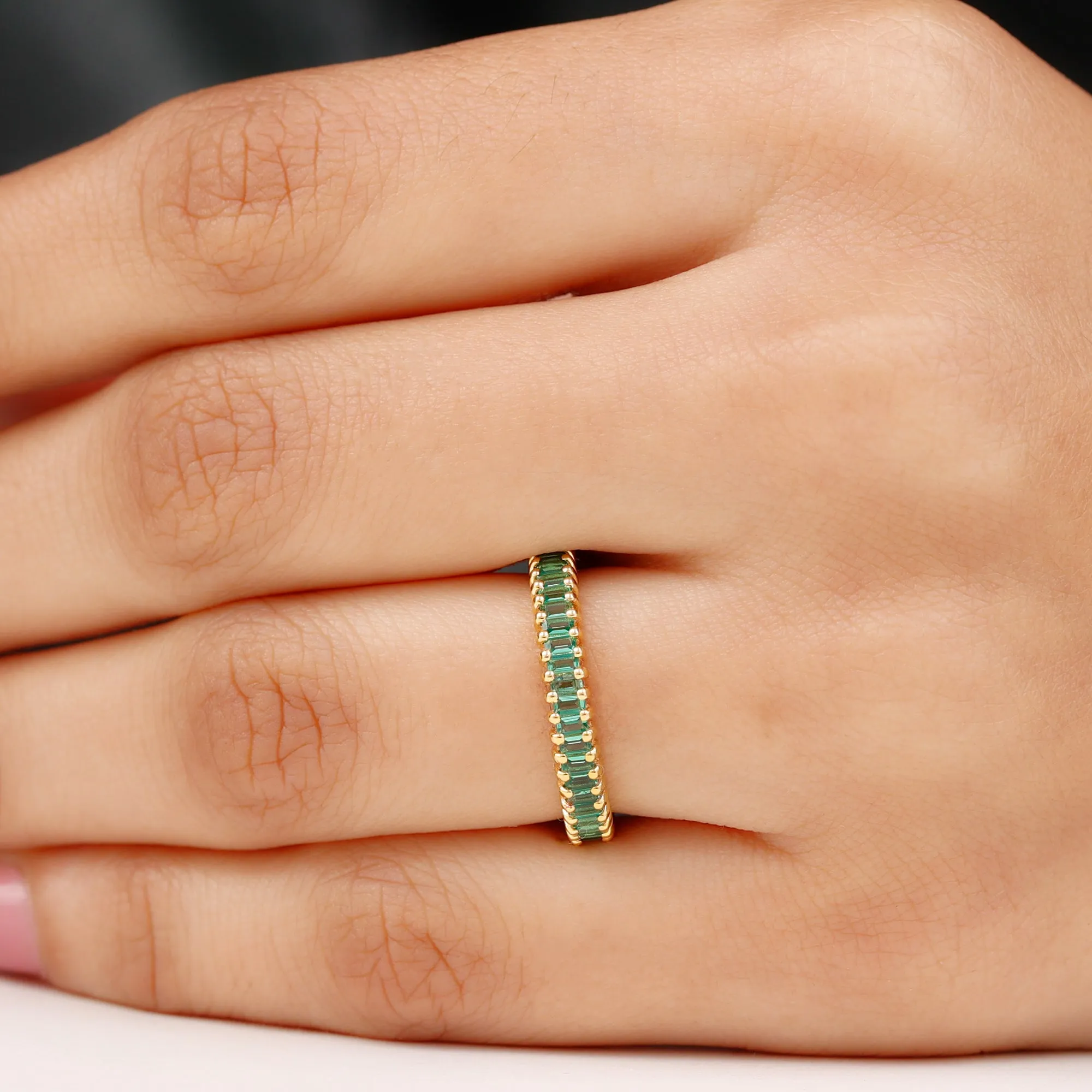 Baguette Cut Lab Grown Emerald Eternity Ring