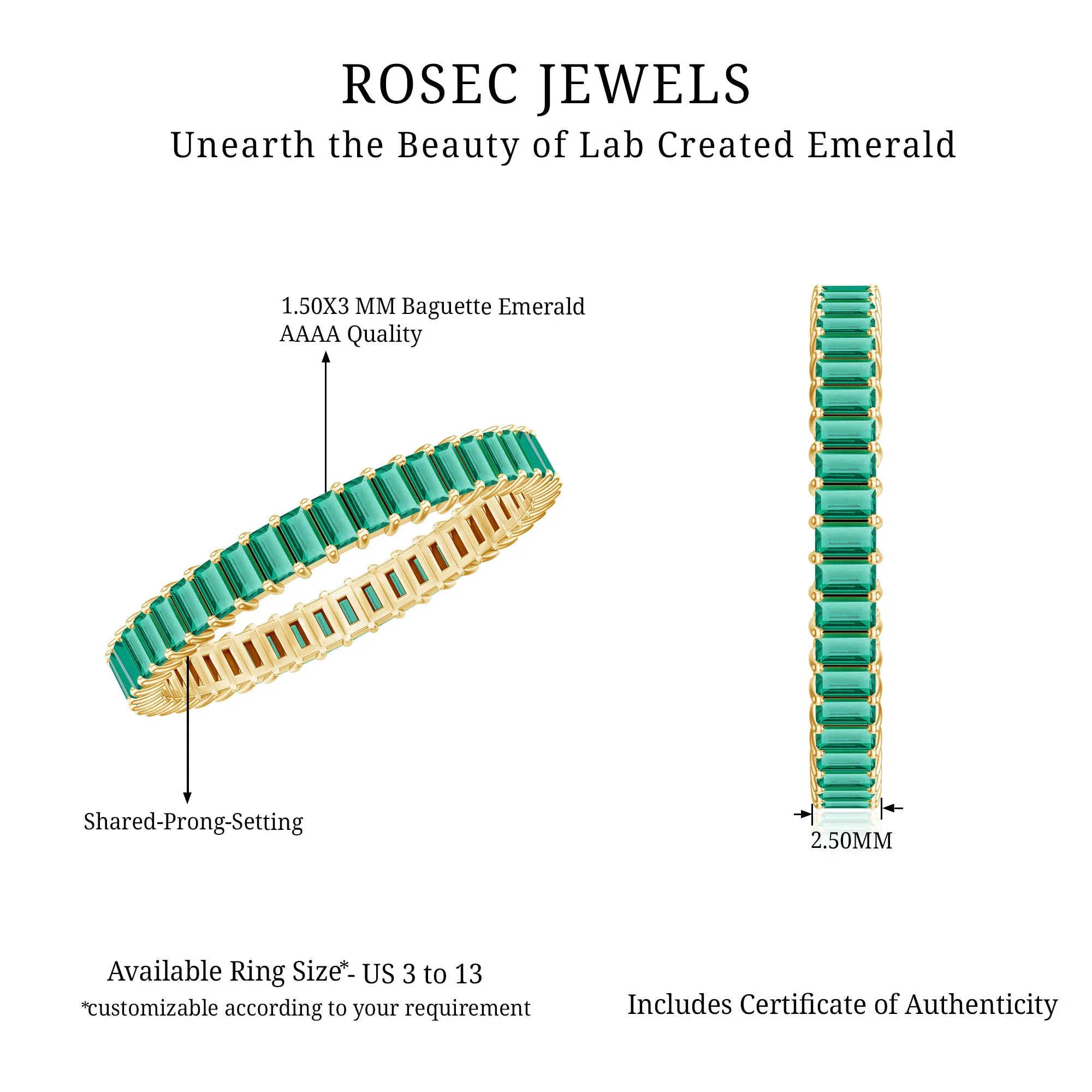 Baguette Cut Lab Grown Emerald Eternity Ring