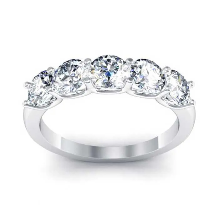 Beautiful 5-Stone Ring with 4.5mm Forever One Moissanite, 1.65cttw