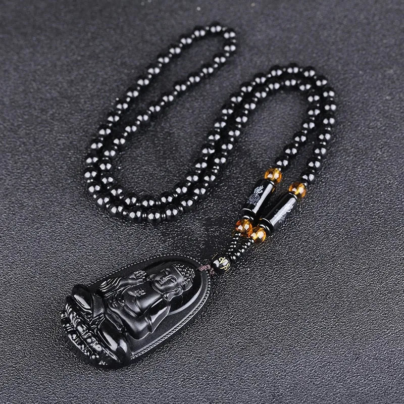 Black Obsidian Buddha Lucky Amulet Pendant