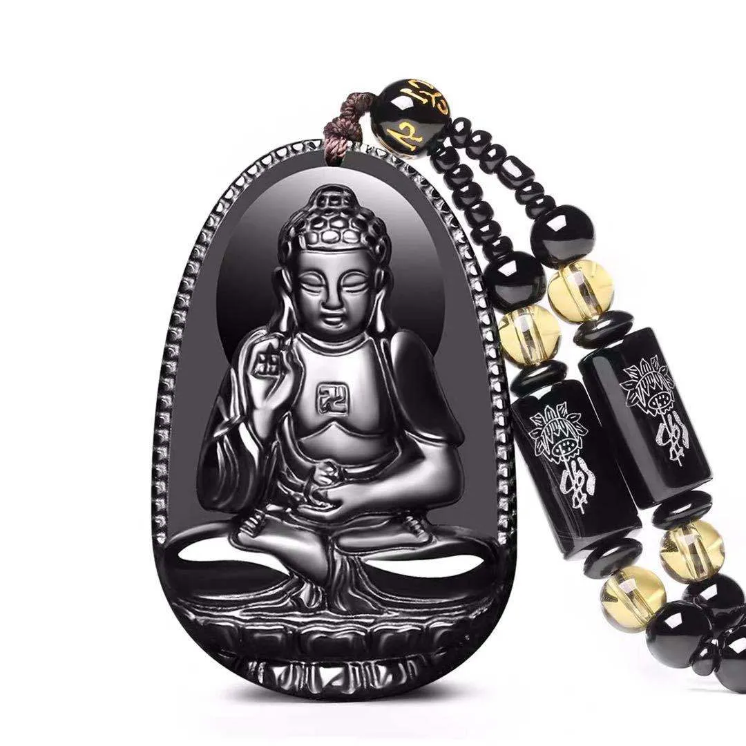 Black Obsidian Buddha Lucky Amulet Pendant