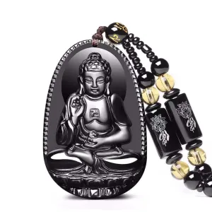 Black Obsidian Buddha Lucky Amulet Pendant