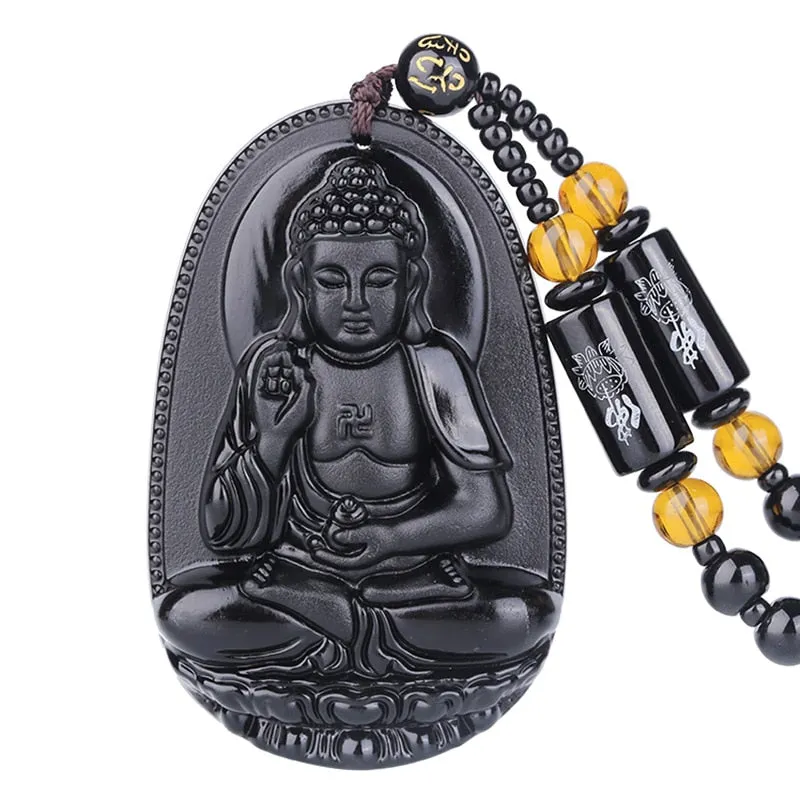 Black Obsidian Buddha Lucky Amulet Pendant