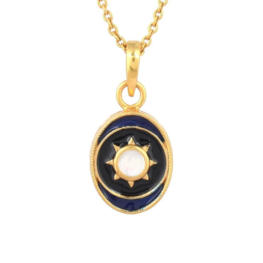 Blue Enamel Moonstone Pendant Necklace