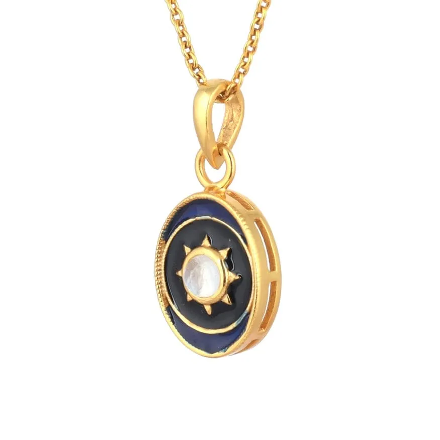 Blue Enamel Moonstone Pendant Necklace