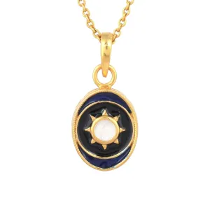 Blue Enamel Moonstone Pendant Necklace