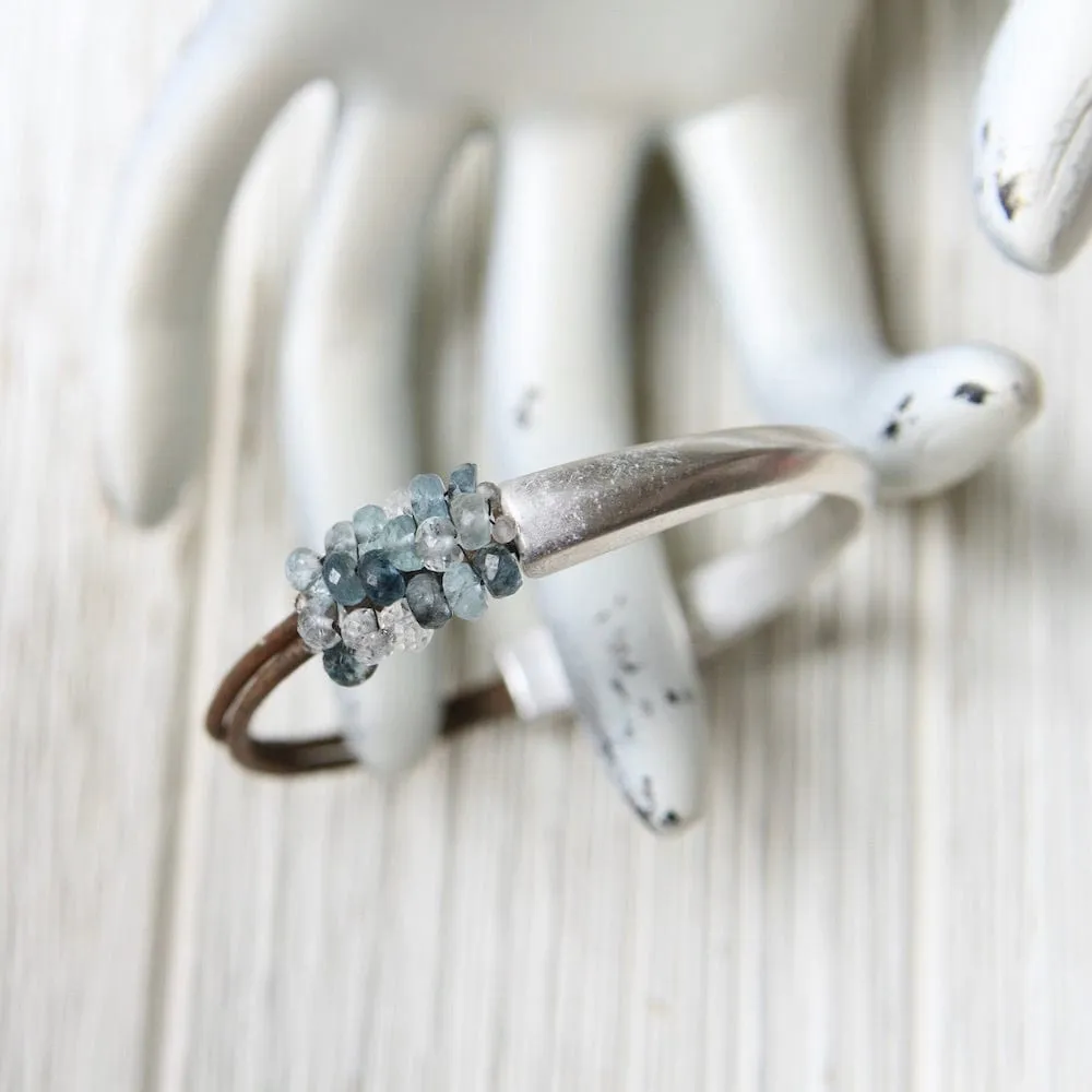 Blue Moss Aquamarine Hand Stitched Leather 1/2 Cuff