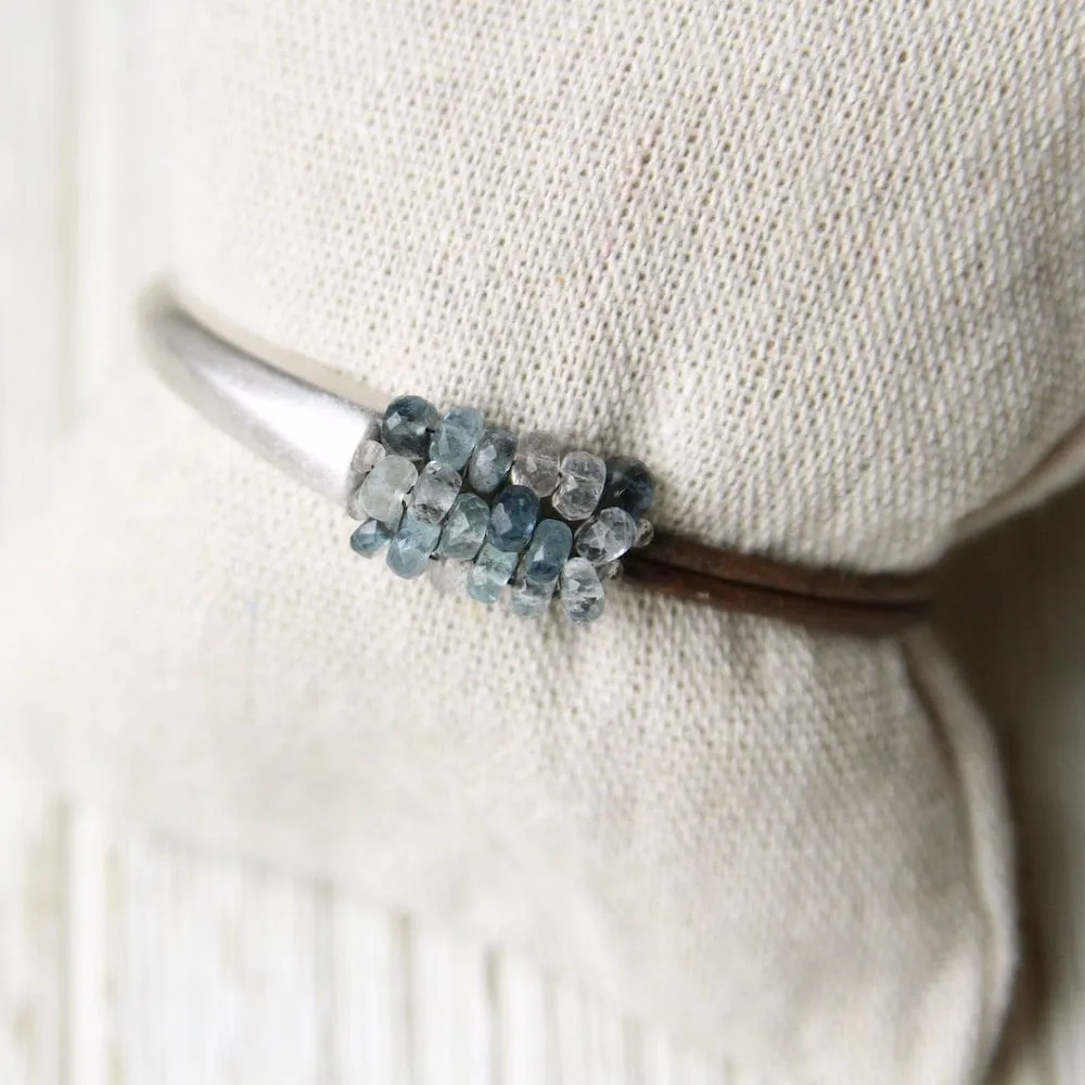 Blue Moss Aquamarine Hand Stitched Leather 1/2 Cuff