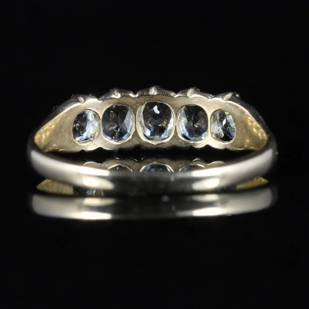 Blue Topaz Ring 5 Stone 9Ct Gold