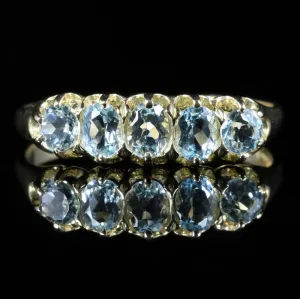 Blue Topaz Ring 5 Stone 9Ct Gold