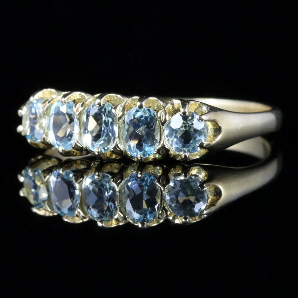 Blue Topaz Ring 5 Stone 9Ct Gold