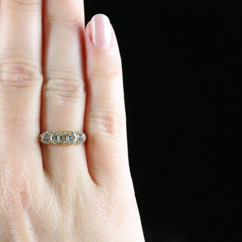 Blue Topaz Ring 5 Stone 9Ct Gold