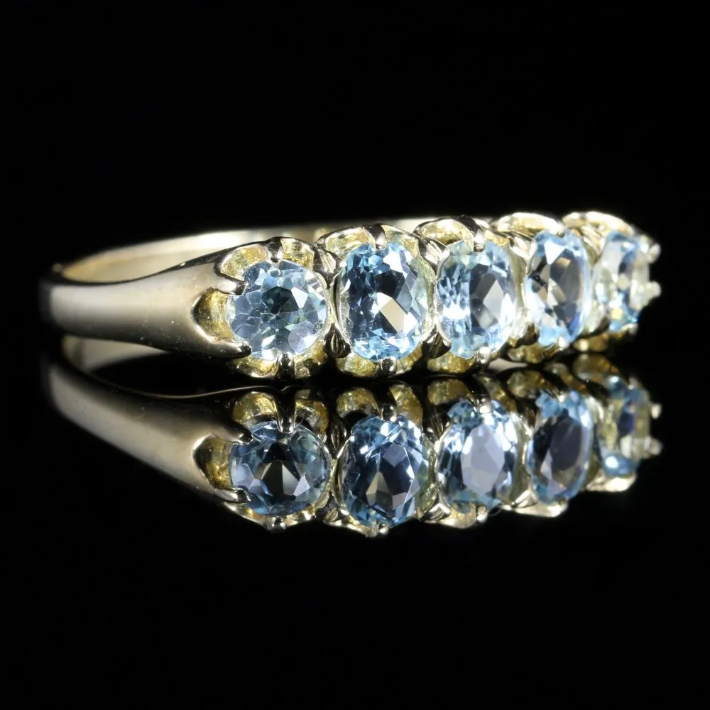 Blue Topaz Ring 5 Stone 9Ct Gold