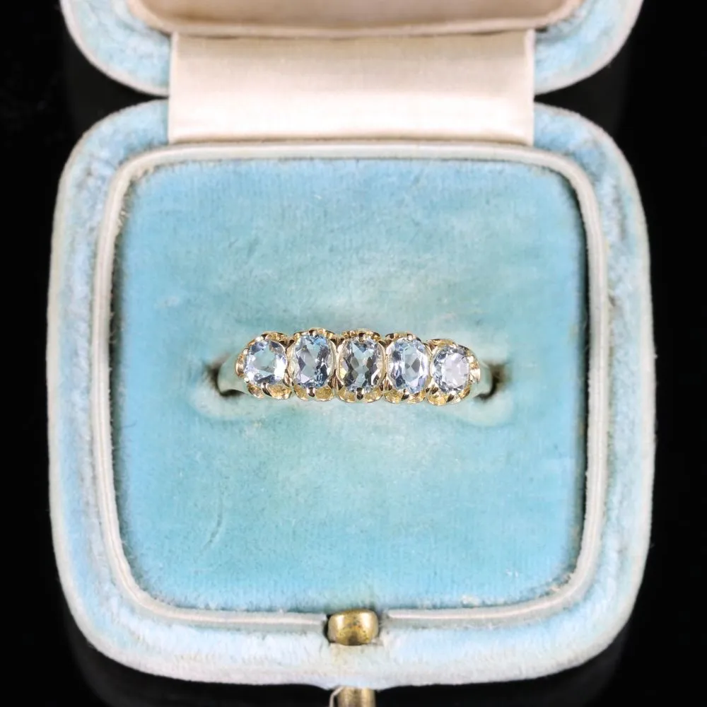 Blue Topaz Ring 5 Stone 9Ct Gold