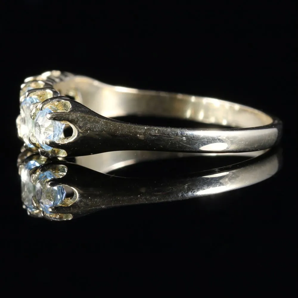 Blue Topaz Ring 5 Stone 9Ct Gold
