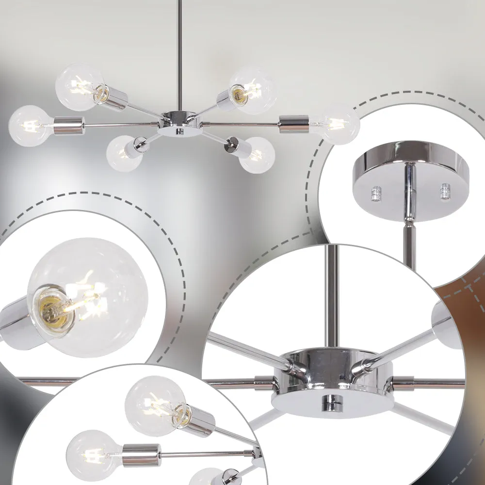 BONLICHT 6 Lights Chrome Sputnik Chandelier