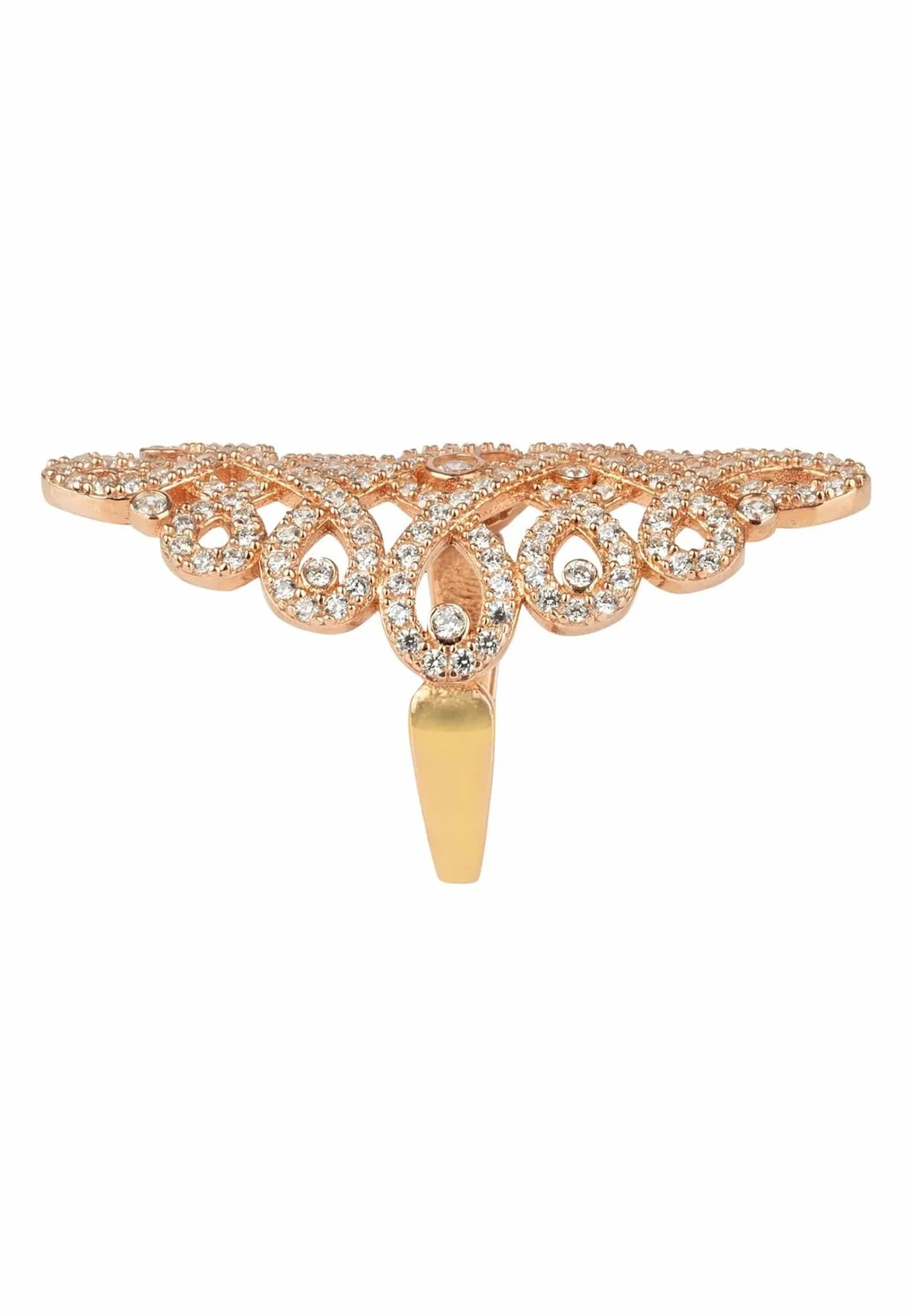 Calligraphy Wave Cocktail Ring White Cz Rosegold