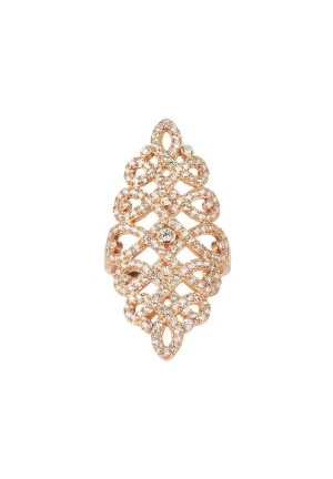 Calligraphy Wave Cocktail Ring White Cz Rosegold