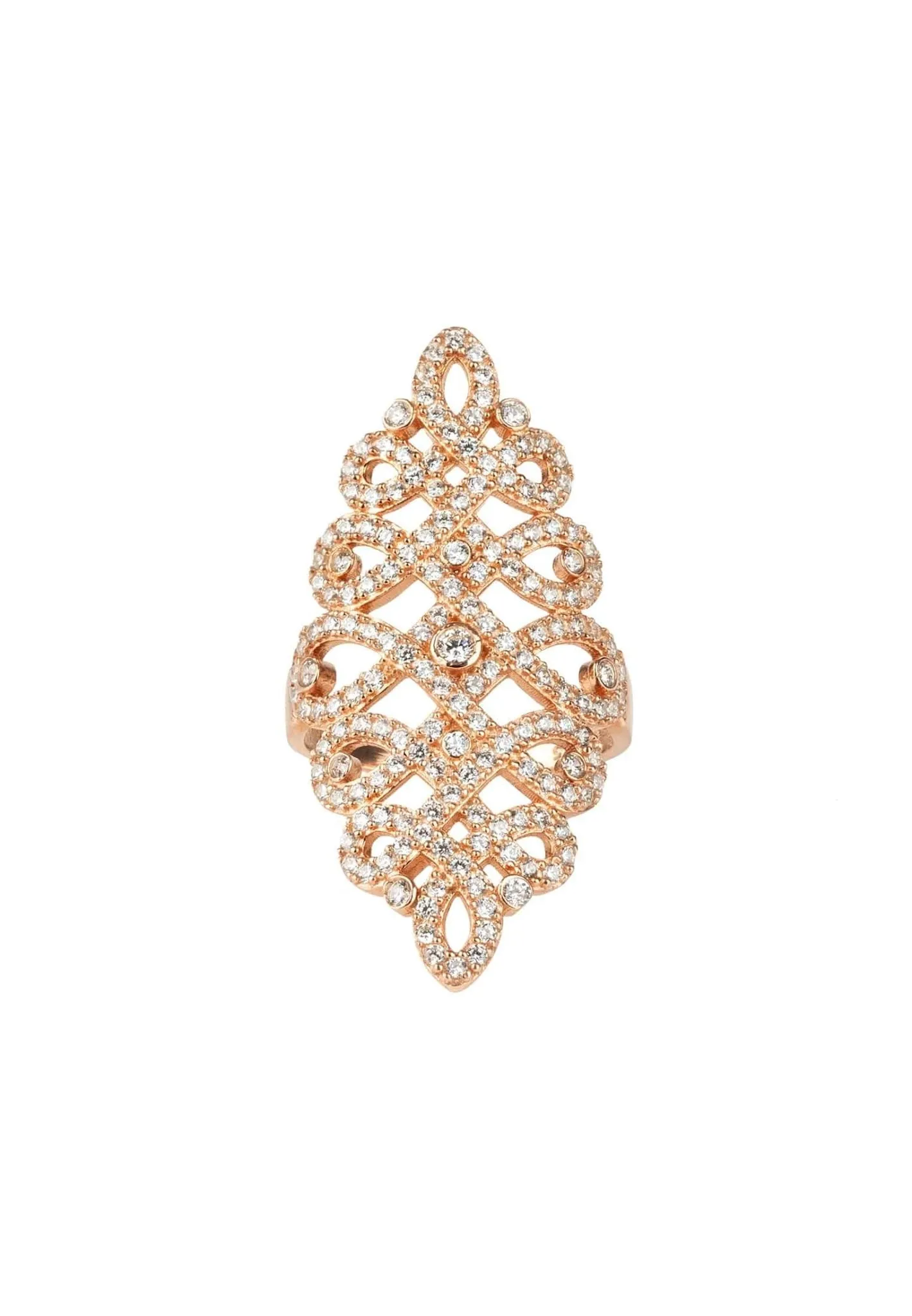 Calligraphy Wave Cocktail Ring White Cz Rosegold