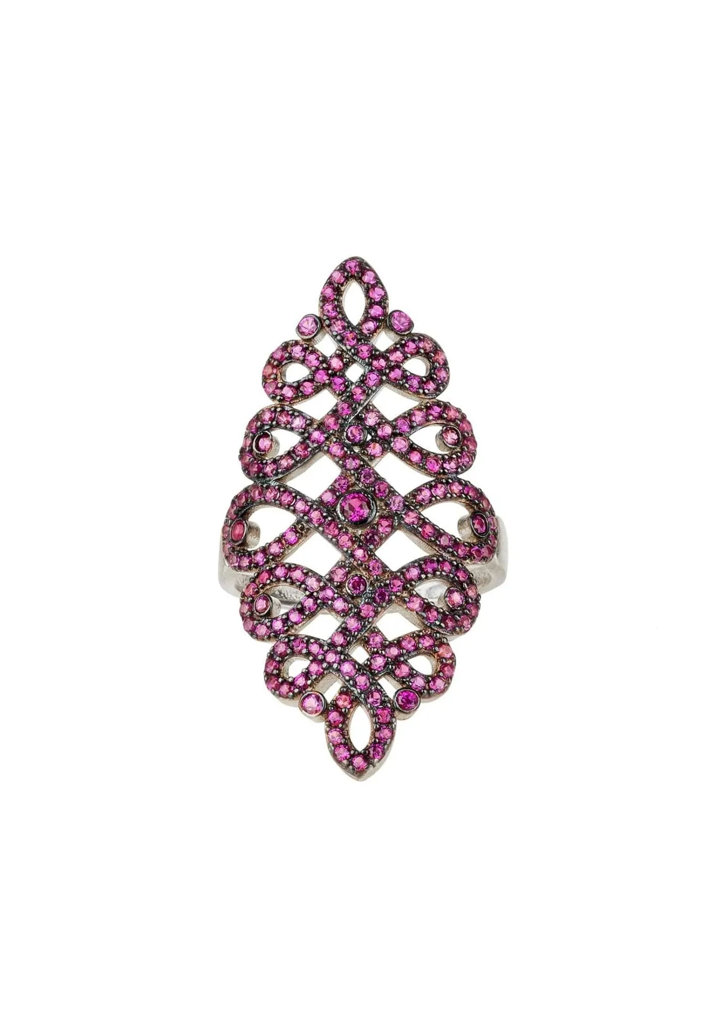 Calligraphy Wave Ring Ruby Pink Cz Silver