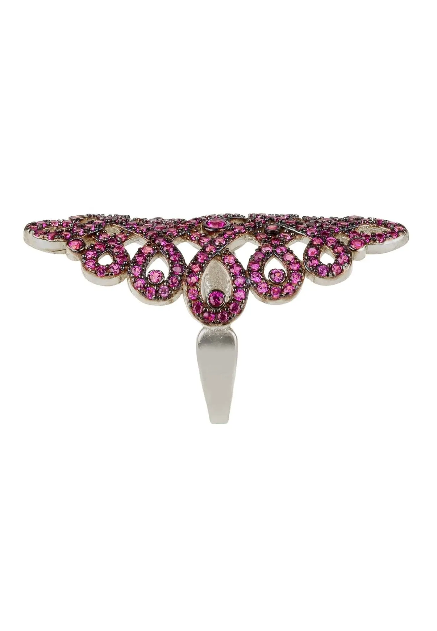 Calligraphy Wave Ring Ruby Pink Cz Silver