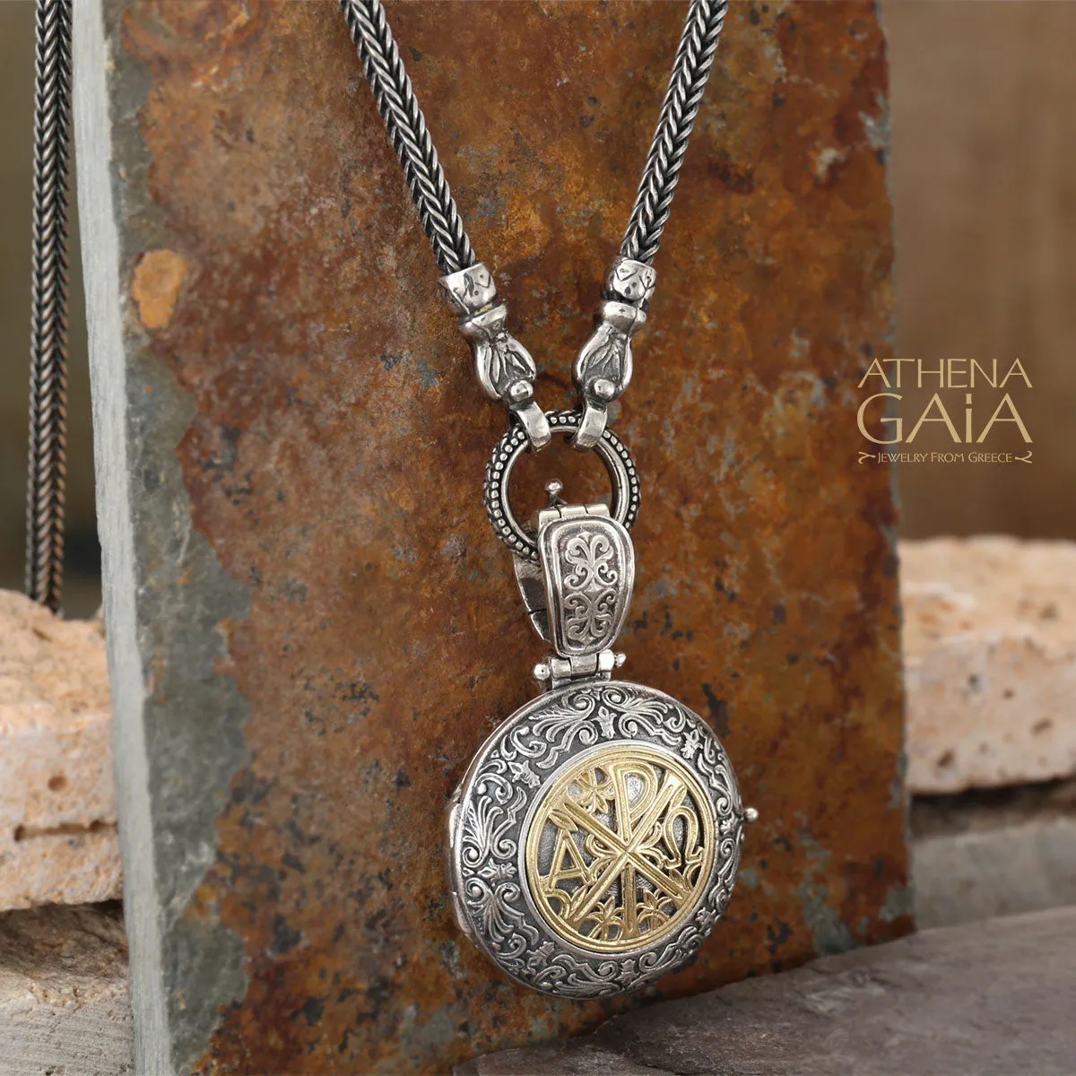 Chi Rho Cross Round Locket