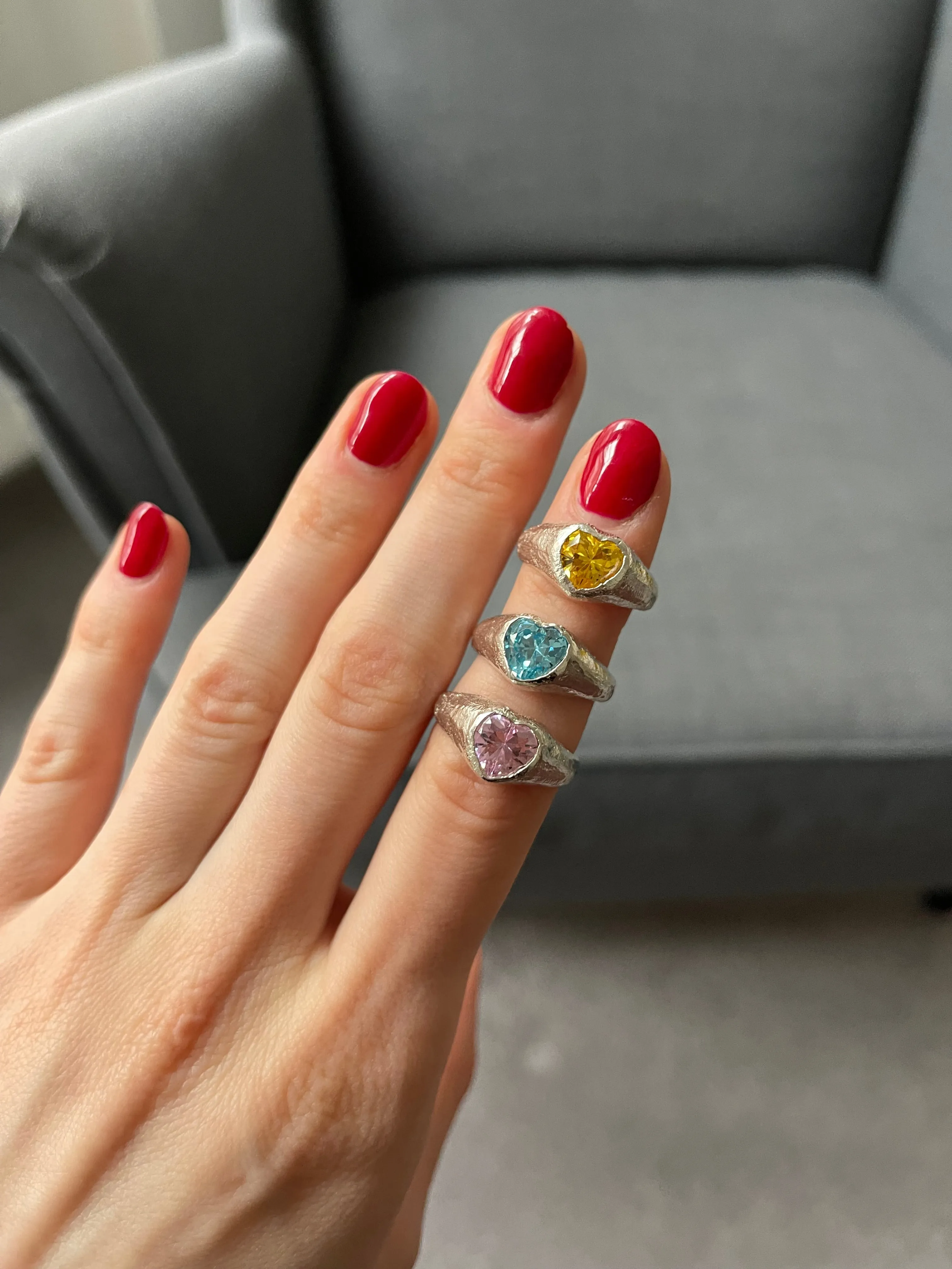 Chunky Sterling Silver Yellow Heart Ring