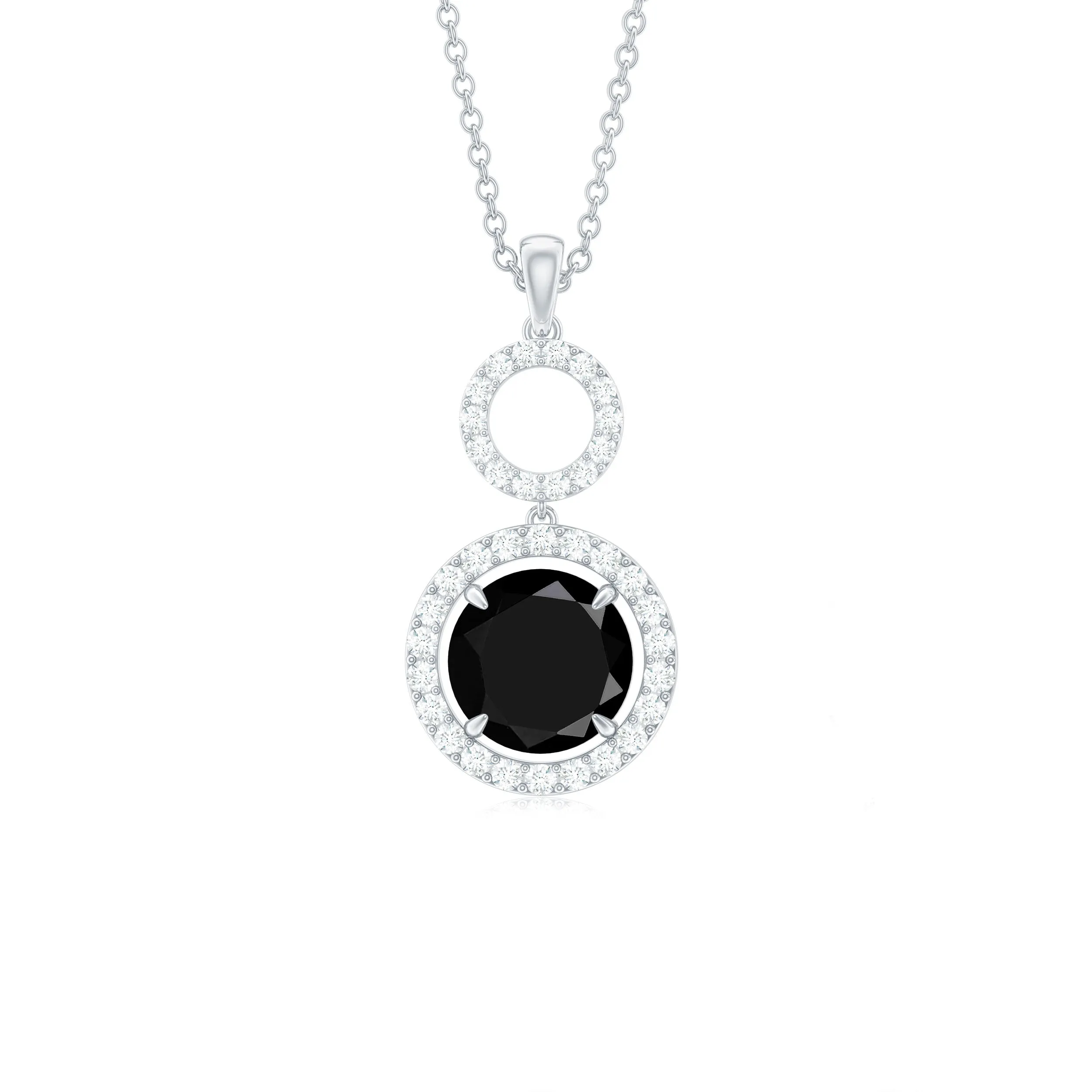 Created Black and White Diamond Halo Dangle Pendant