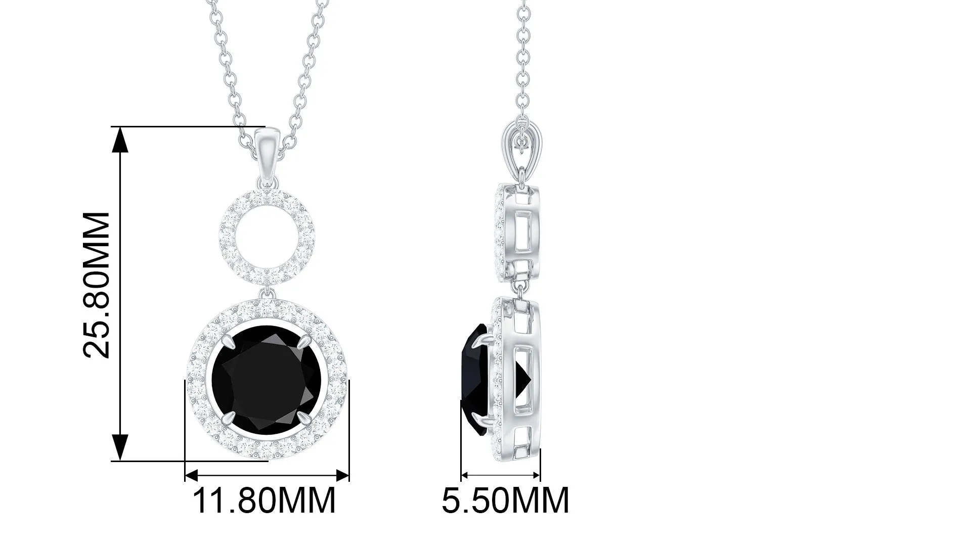 Created Black and White Diamond Halo Dangle Pendant