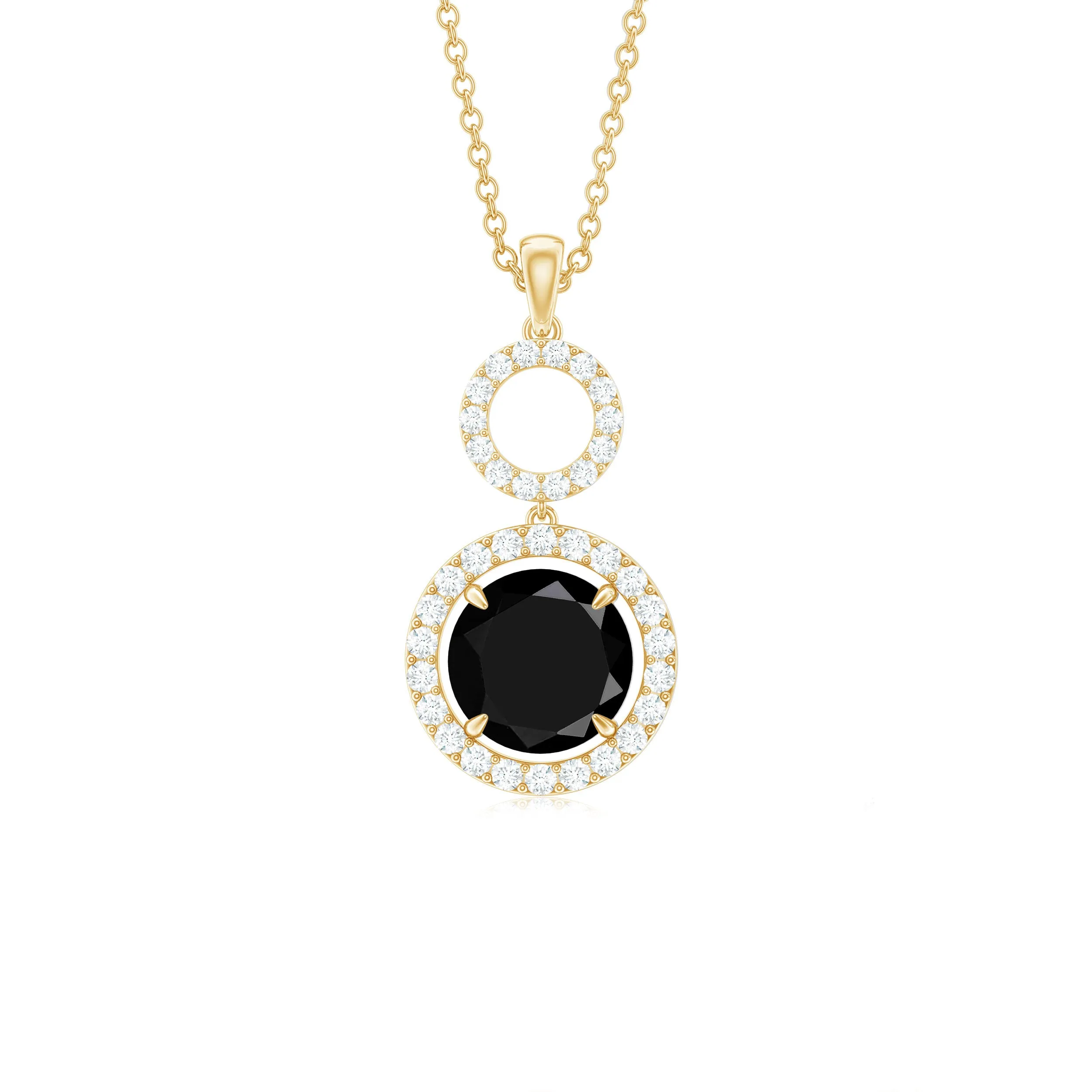 Created Black and White Diamond Halo Dangle Pendant