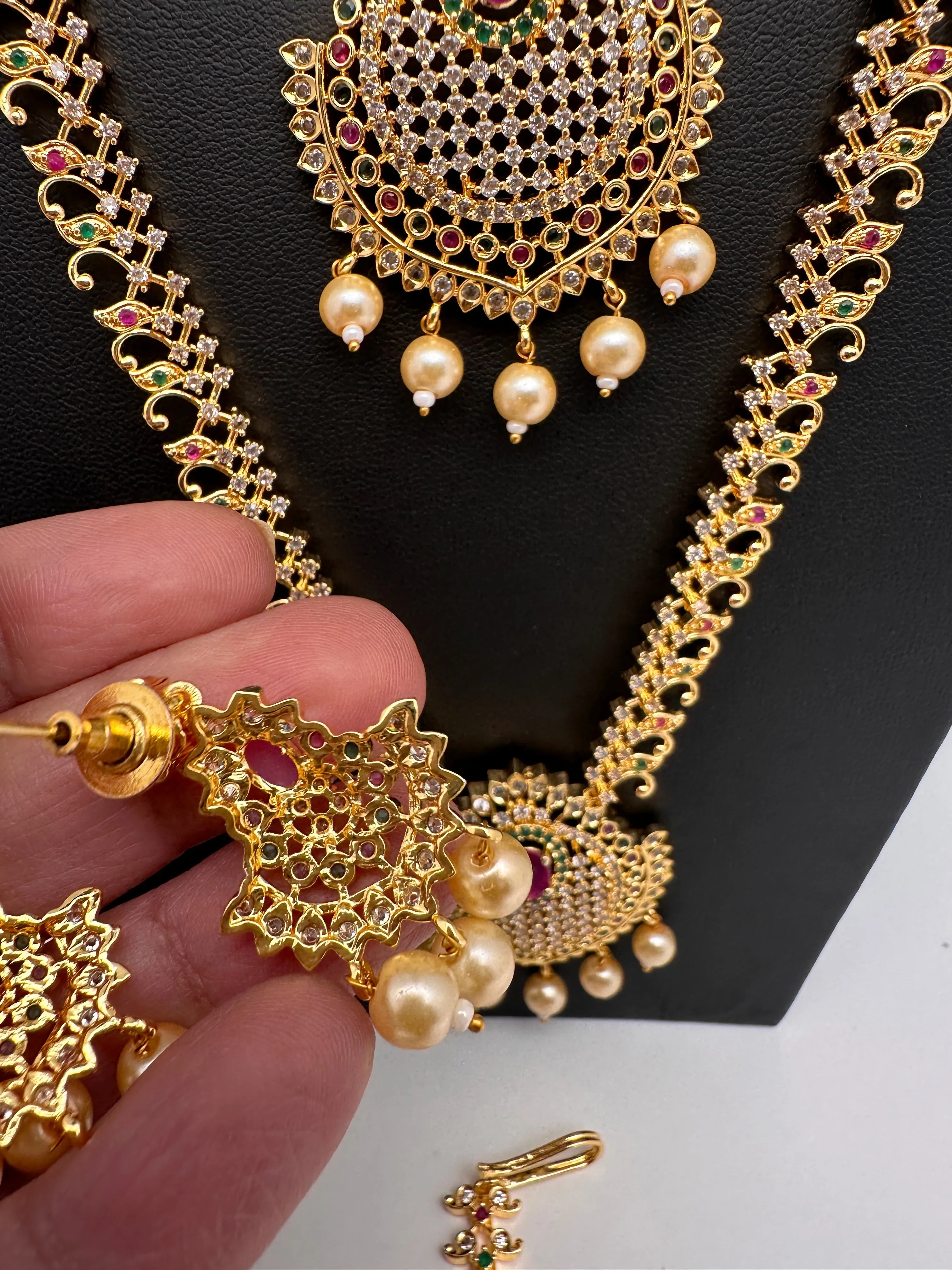 CZ Multi Stone Long Short Combo Necklace Set