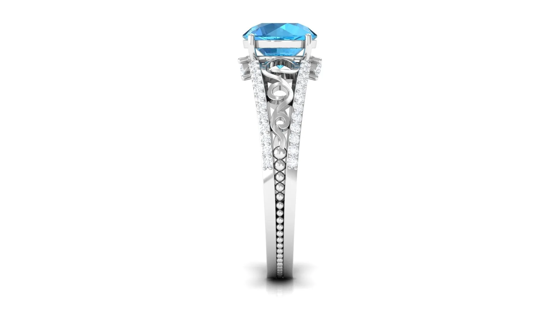 Designer Swiss Blue Topaz Solitaire Engagement Ring with Diamond Accents