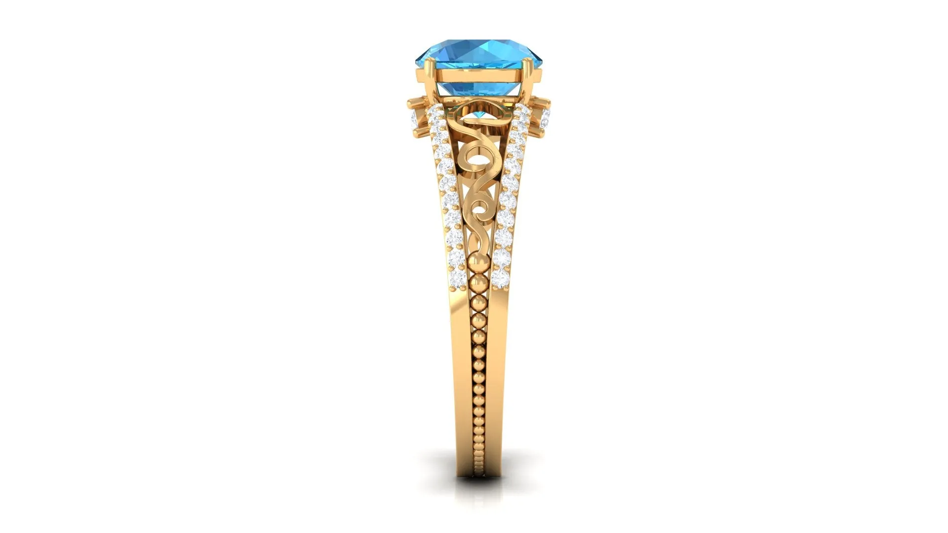 Designer Swiss Blue Topaz Solitaire Engagement Ring with Diamond Accents