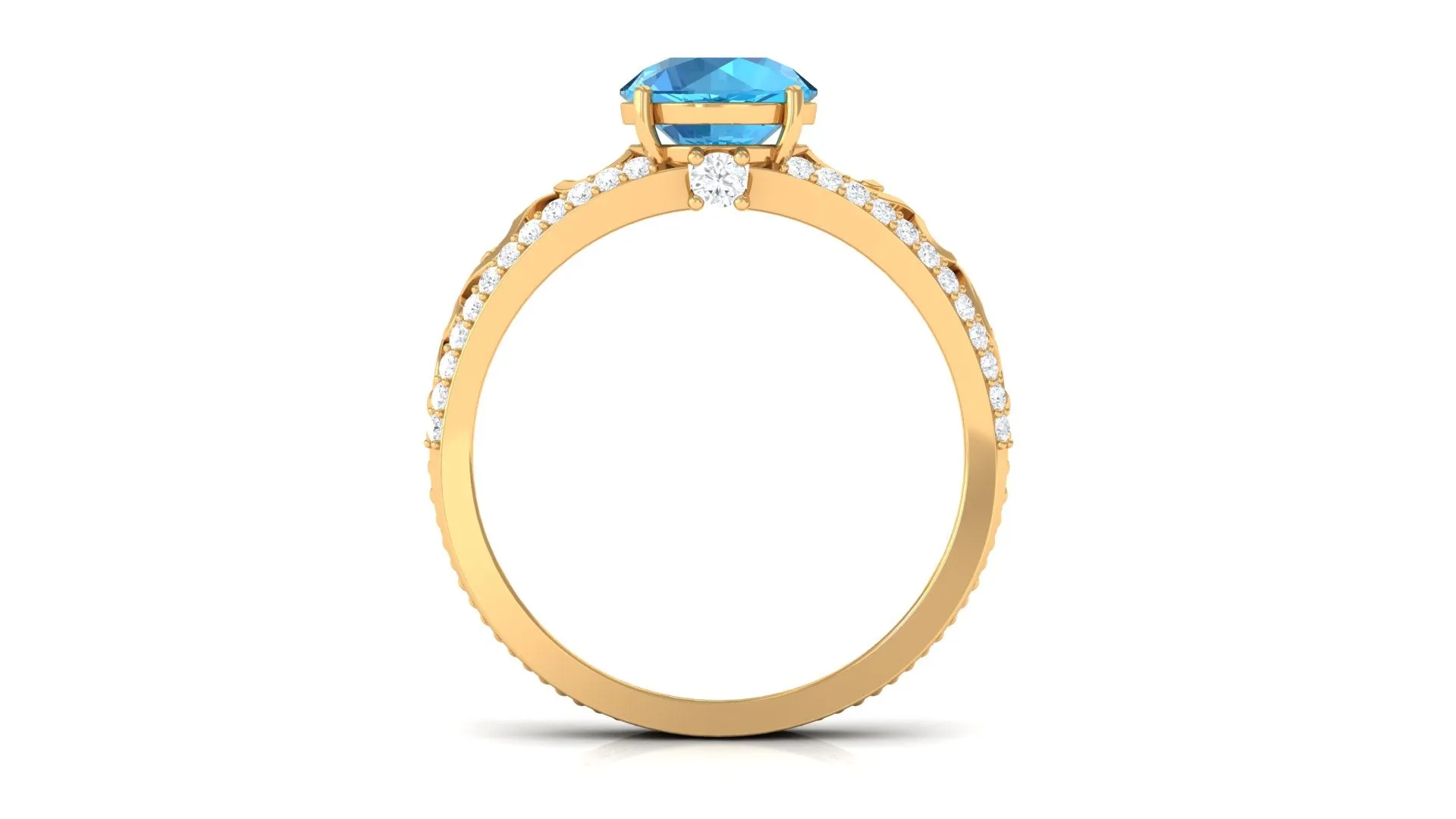 Designer Swiss Blue Topaz Solitaire Engagement Ring with Diamond Accents