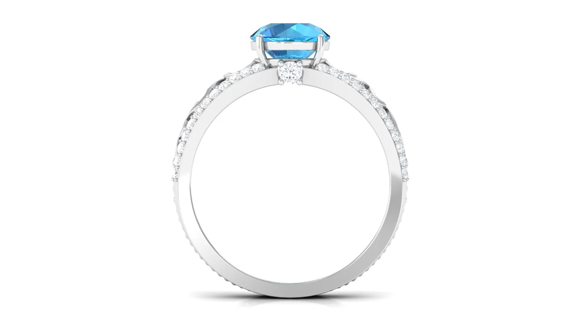 Designer Swiss Blue Topaz Solitaire Engagement Ring with Diamond Accents
