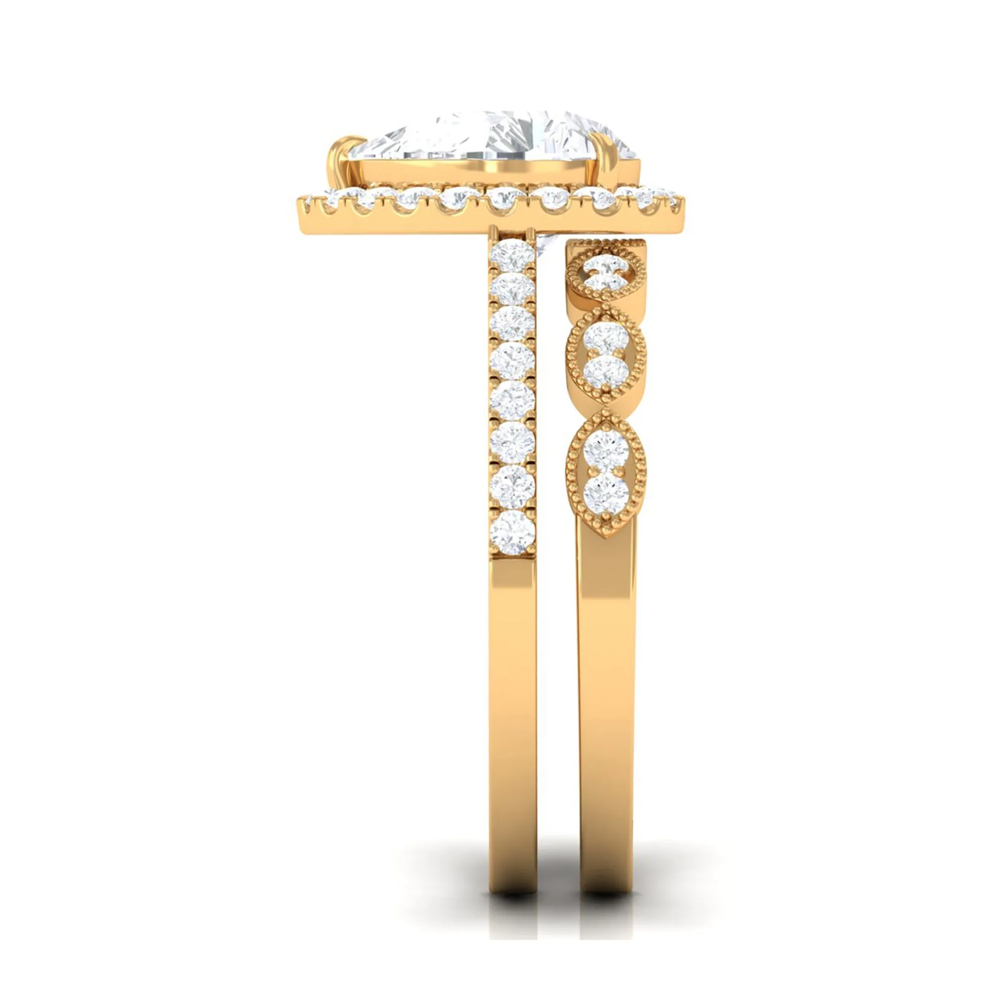 Designer Zircon Teardrop Wedding Ring with Enhancer Band