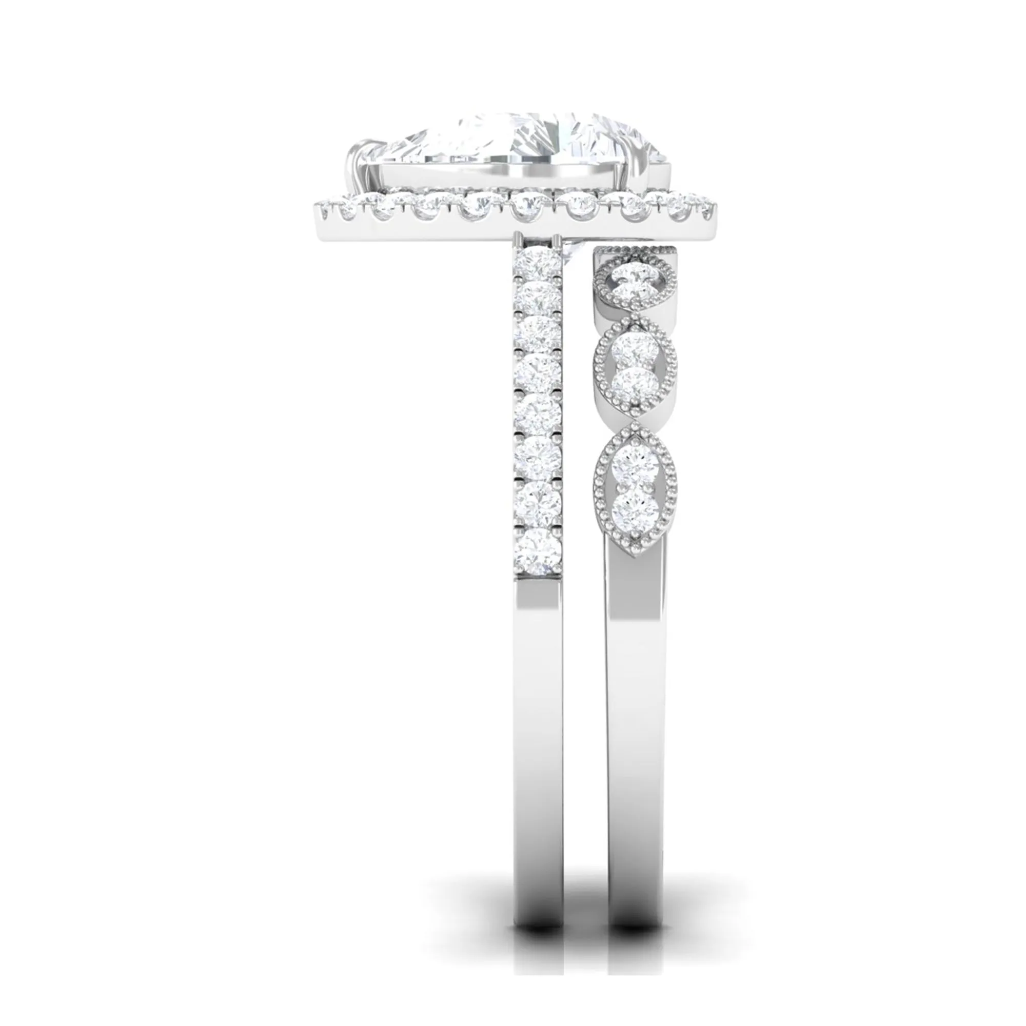 Designer Zircon Teardrop Wedding Ring with Enhancer Band