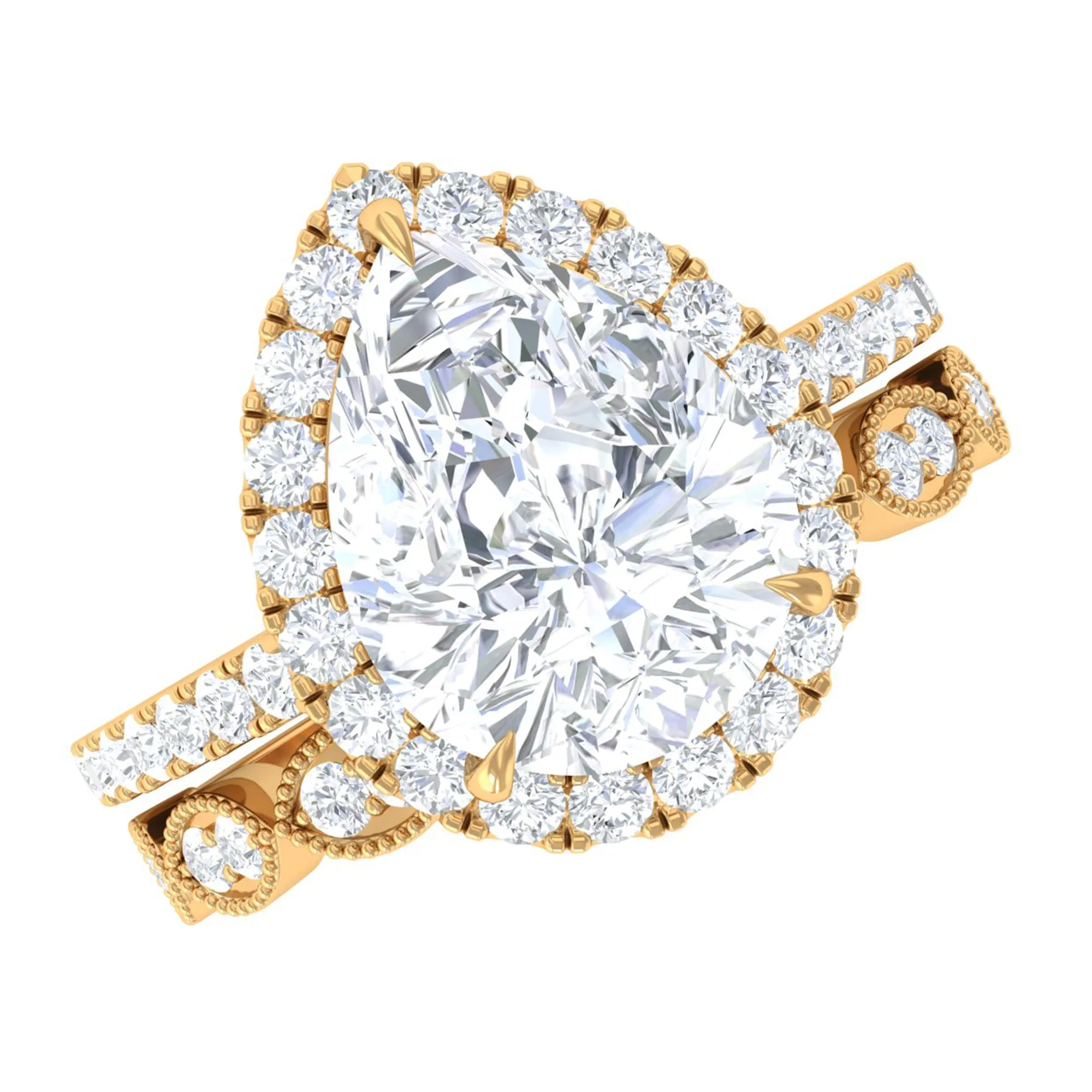 Designer Zircon Teardrop Wedding Ring with Enhancer Band