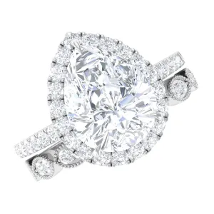 Designer Zircon Teardrop Wedding Ring with Enhancer Band