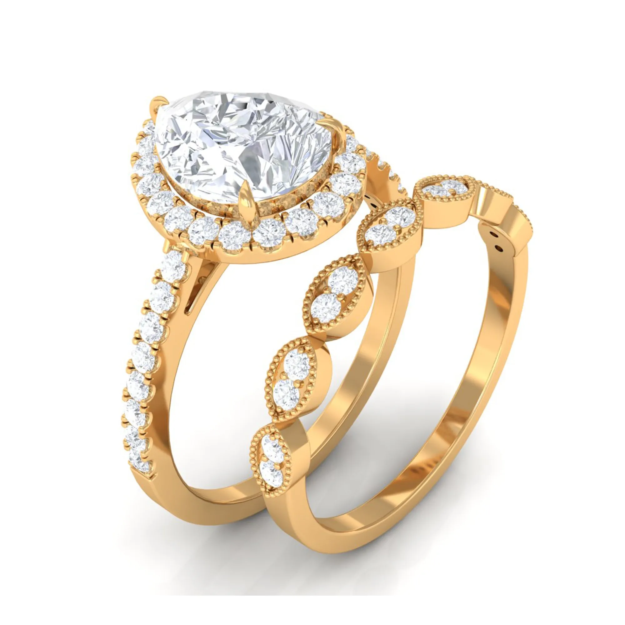 Designer Zircon Teardrop Wedding Ring with Enhancer Band