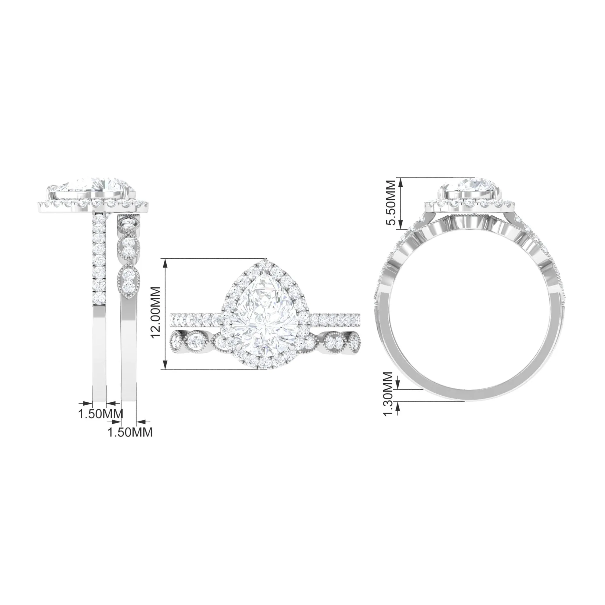 Designer Zircon Teardrop Wedding Ring with Enhancer Band