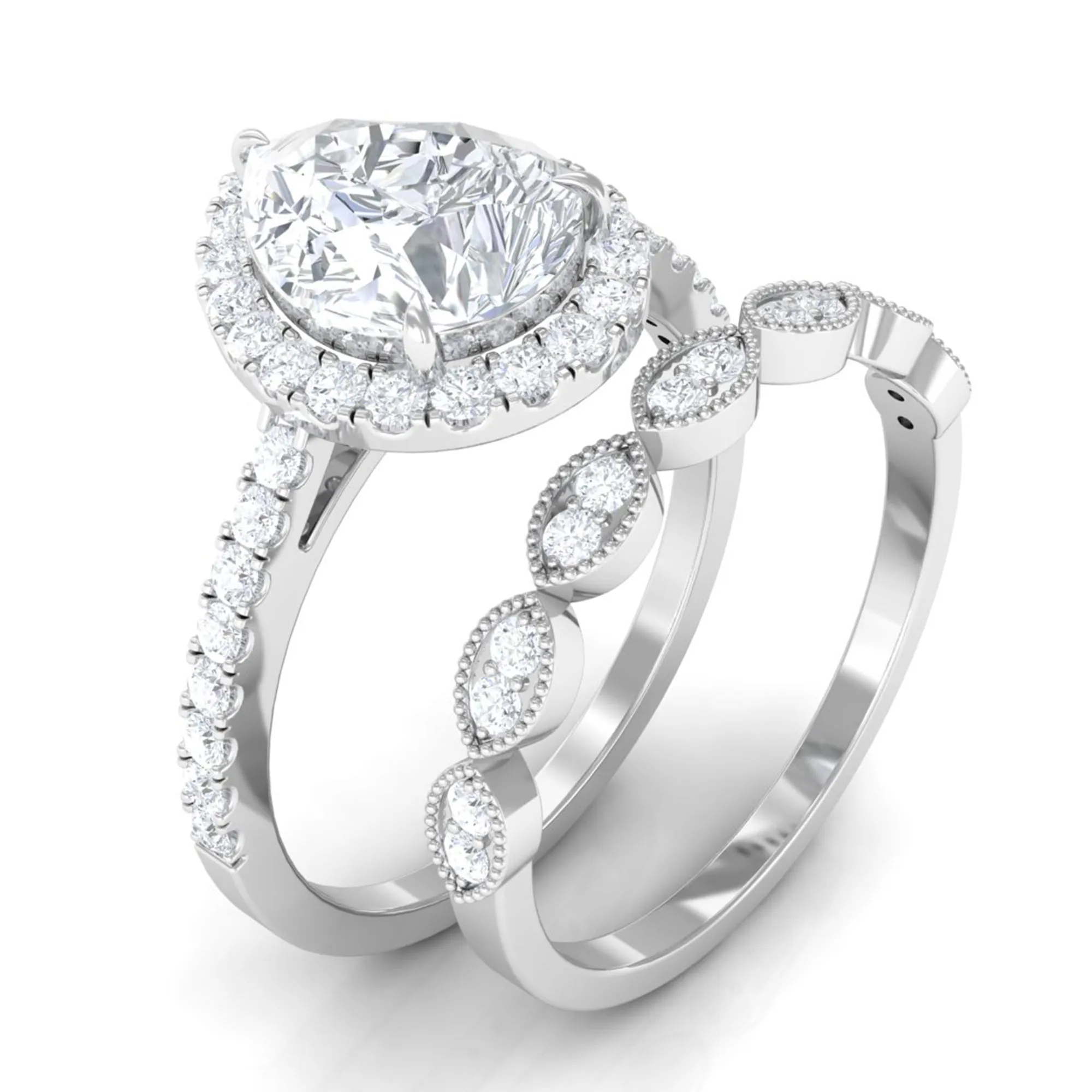 Designer Zircon Teardrop Wedding Ring with Enhancer Band