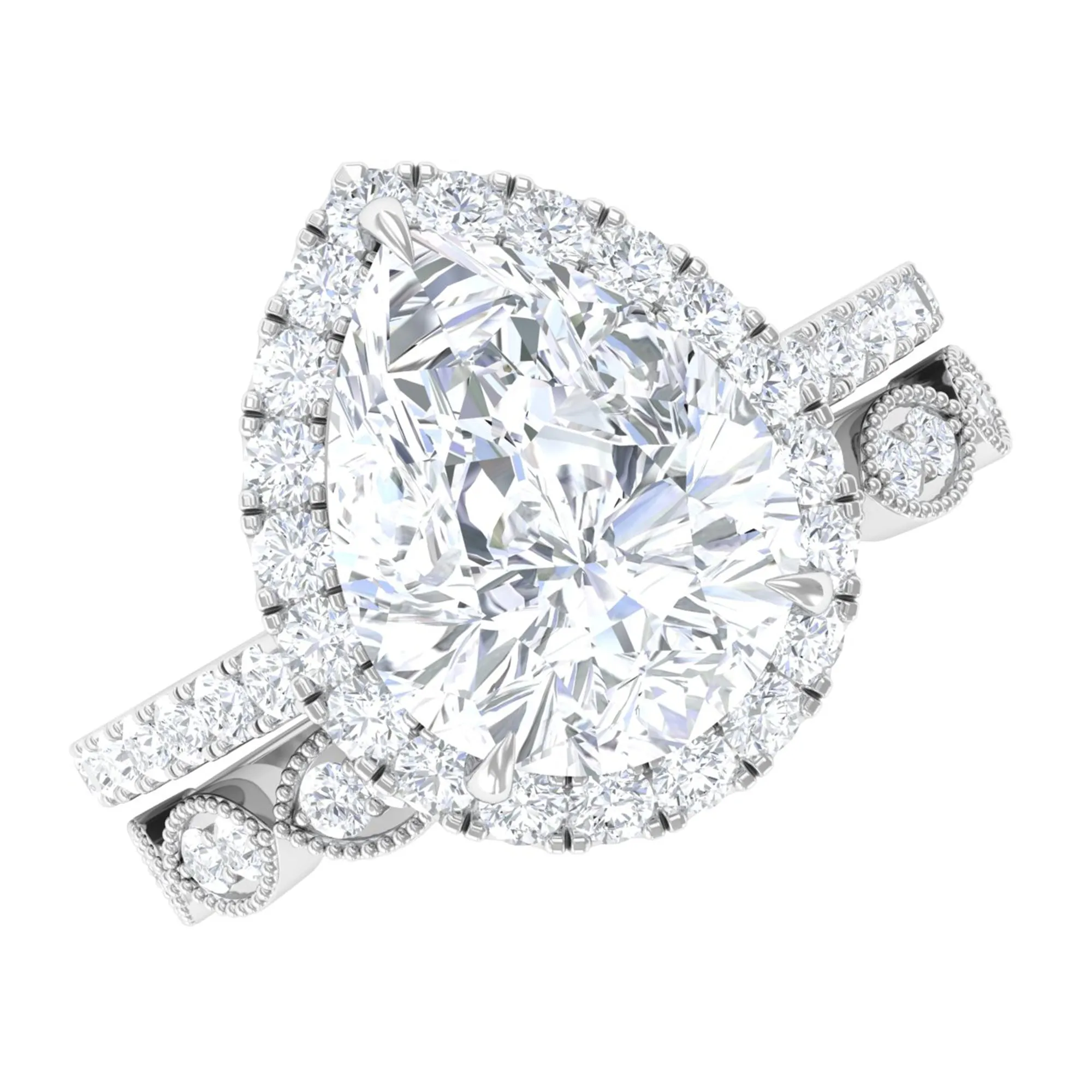 Designer Zircon Teardrop Wedding Ring with Enhancer Band