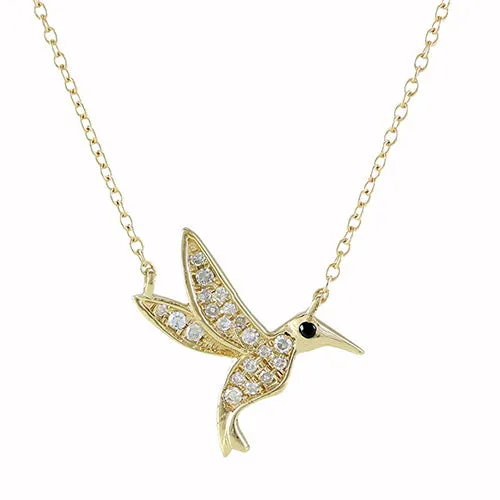 Diamond Black Spinel Eye Kingfisher Bird Necklace