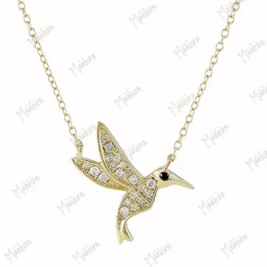 Diamond Black Spinel Eye Kingfisher Bird Necklace